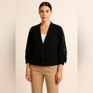 Vince Black Button-Front Jacket with Satin Trim & D-Ring Detail Size S